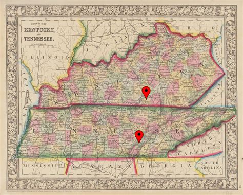 Map of Kentucky and Tennessee